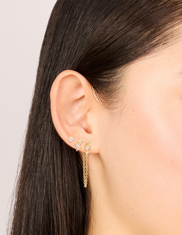 Gold Plated Boho Chain & Stud Earrings 3-Pack