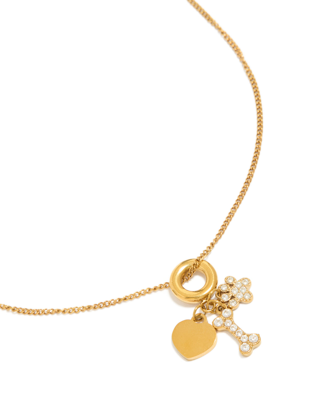 Tweens Waterproof Gold Plated Stainless Steel Paw & Bone Charm Necklace