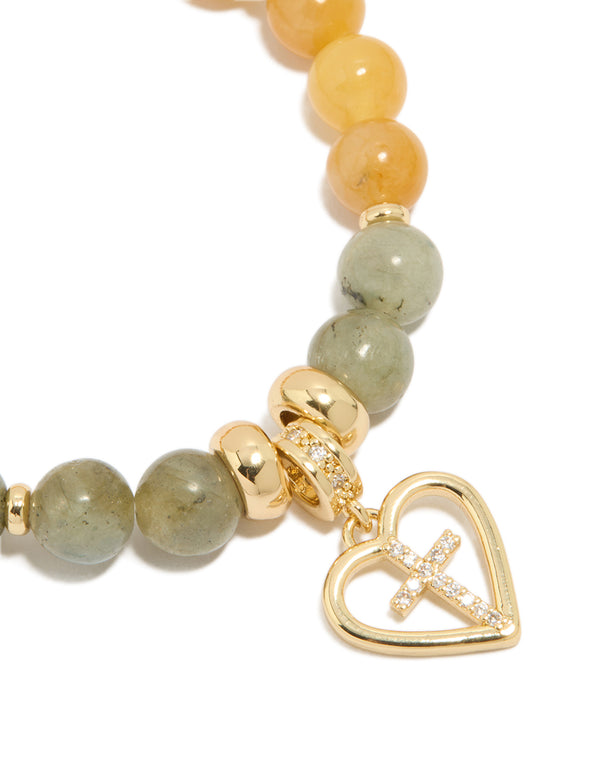 Gold Plated Cubic Zirconia & Semi Precious Stones Chunky Cross Bracelet