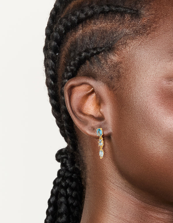 Gold Plated Light Blue Cubic Zirconia Trip Drop Earrings