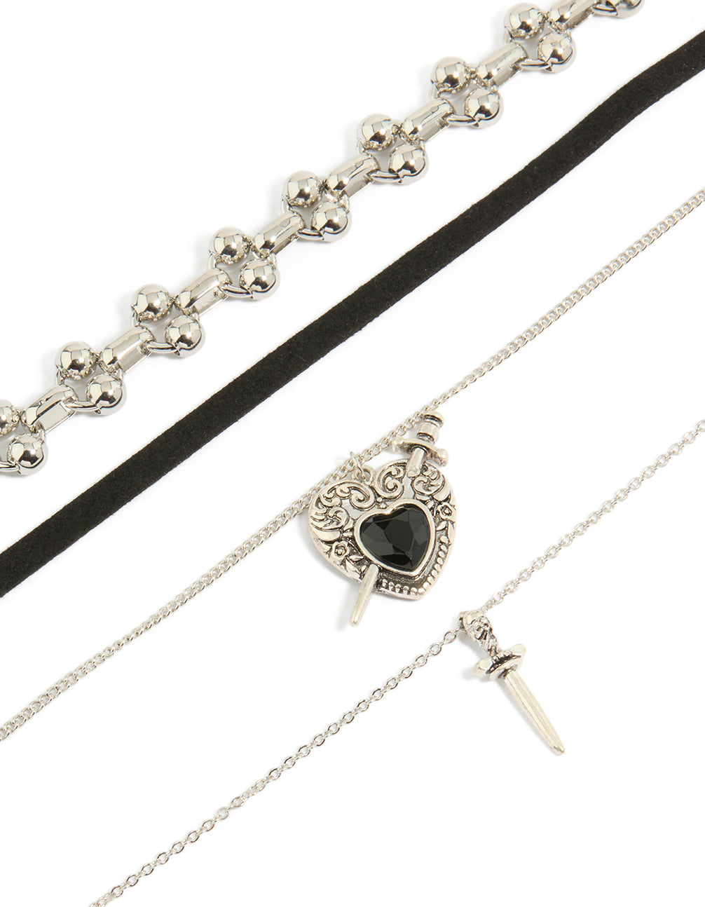 Discover this heart silver statement necklace pack close up view