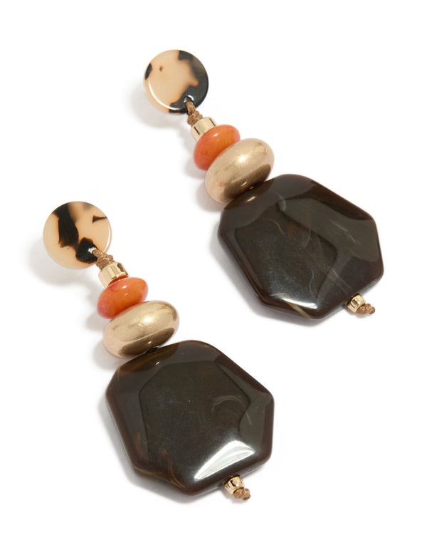 Discover statement drop threader earrings with beads and oval stones in gold front view