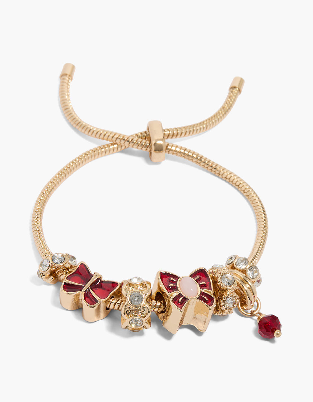 Gold Red Enamel Bow Toggle Bracelet