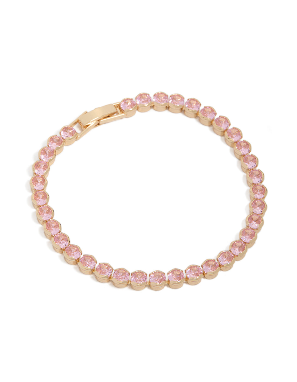 Pink Cubic Zirconia Round Stone Tennis Bracelet