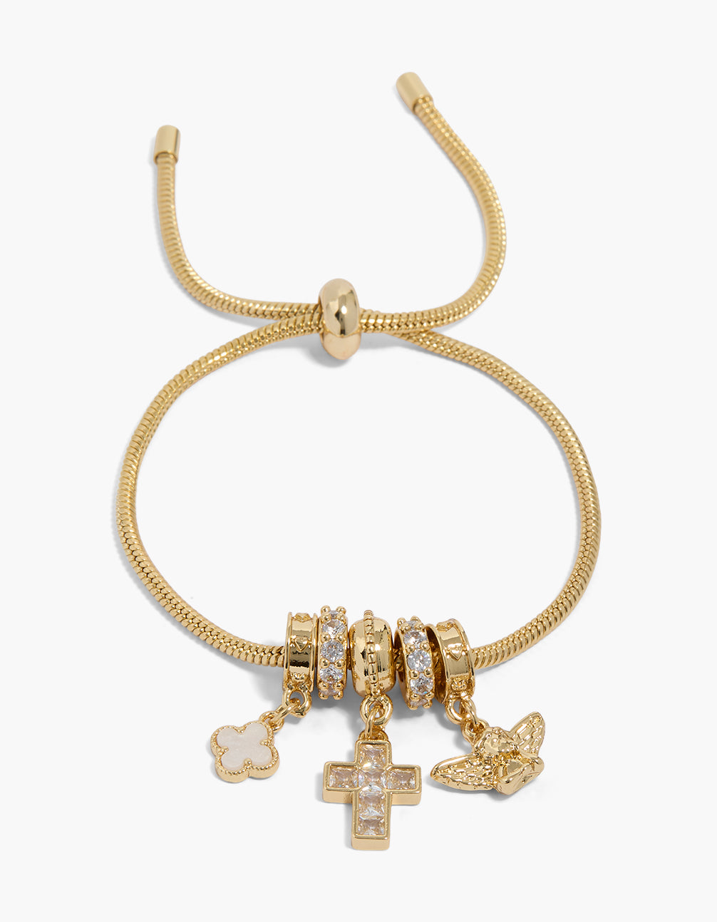 Gold Plated Cubic Zirconia Angel & Cross Toggle Bracelet