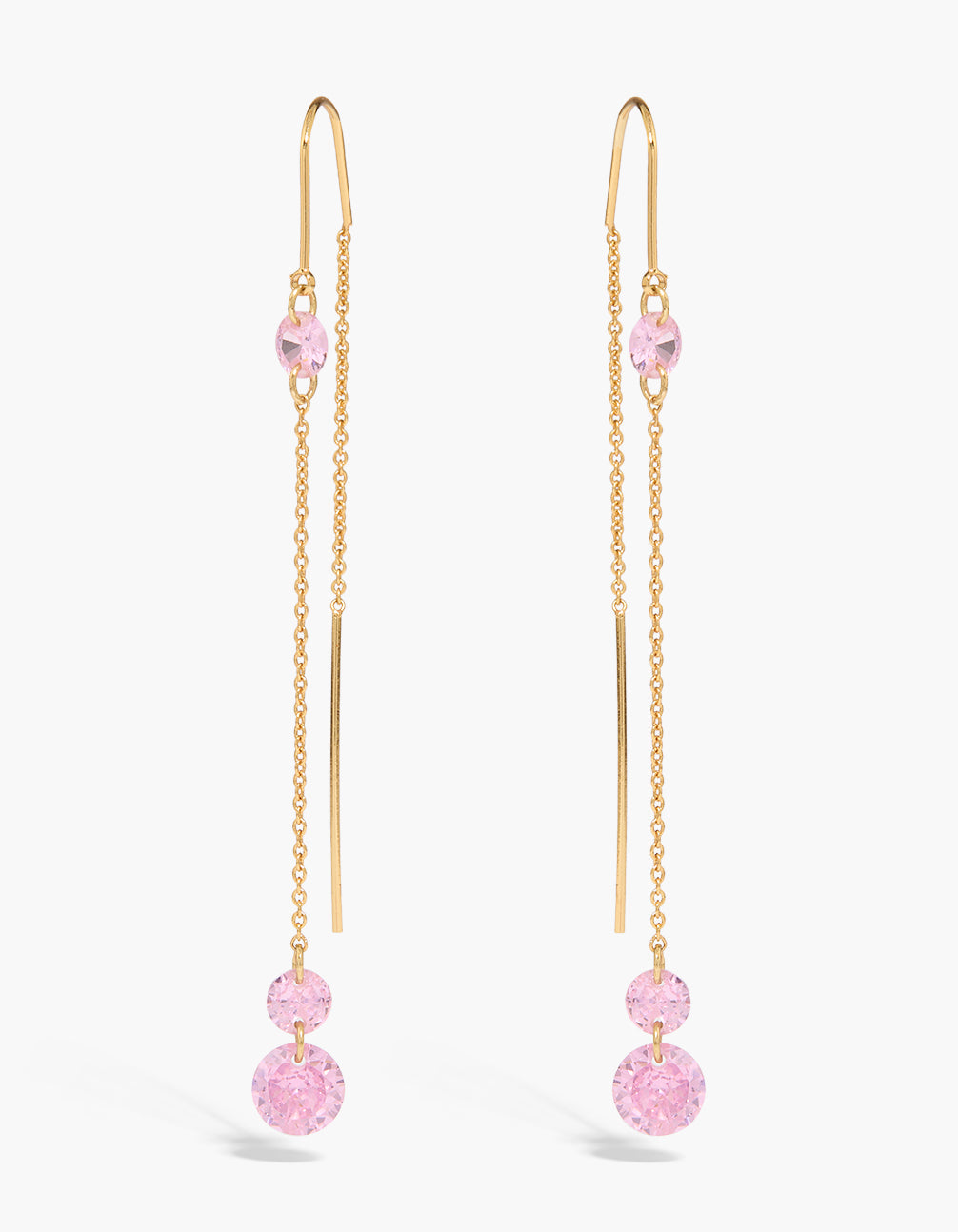 Gold Plated Pink Cubic Zirconia Drop Hook Earrings