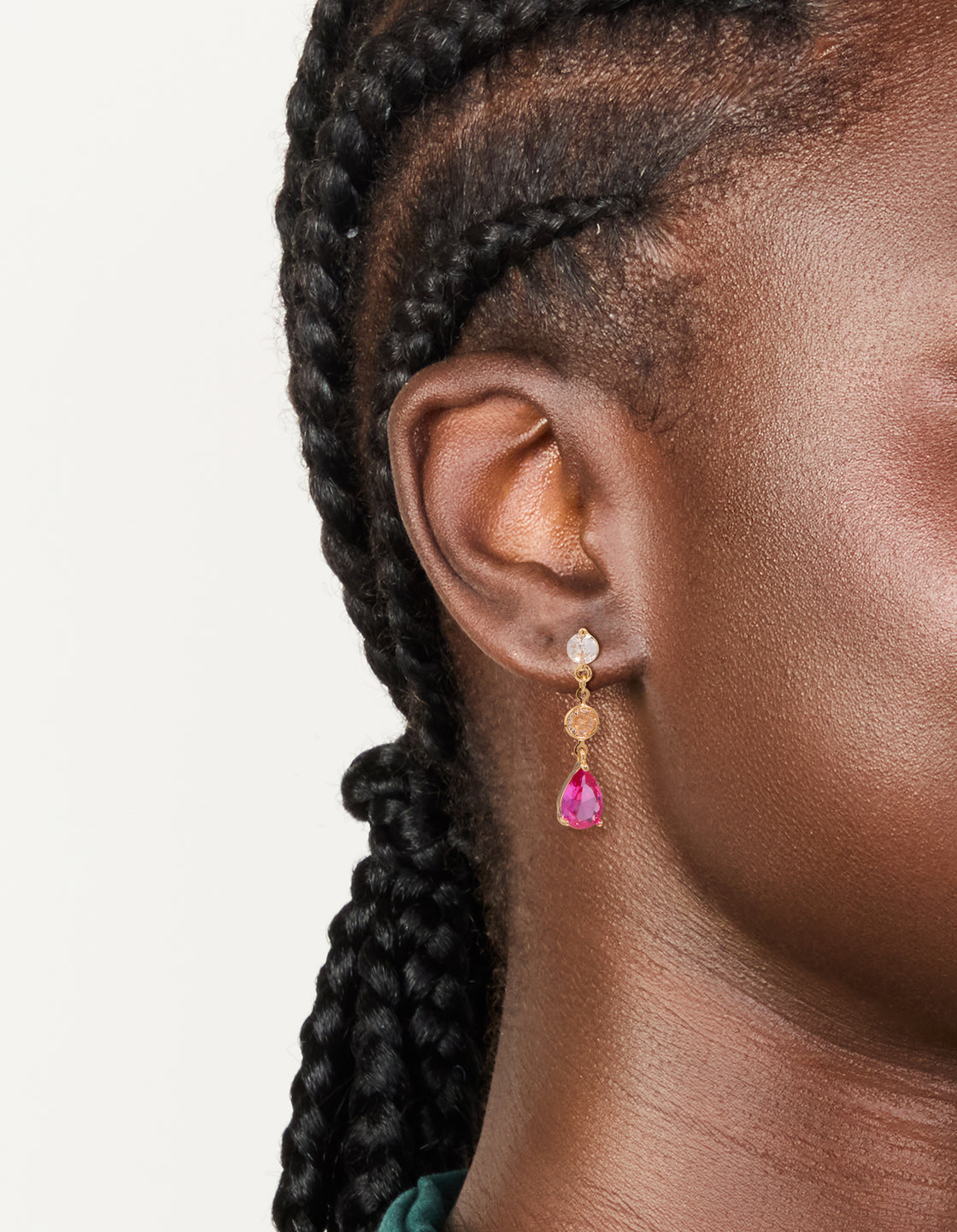 Gold Plated Pink Cubic Zirconia Teardrop Layered Drop Earrings