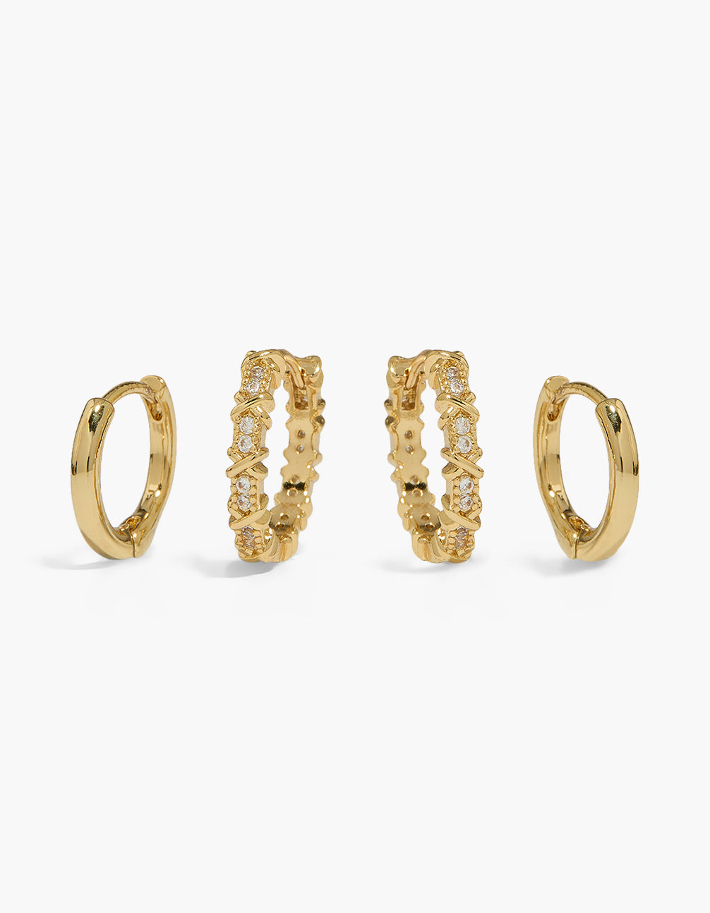 Gold Plated Cubic Zirconia Hoop Earrings 2-Pack