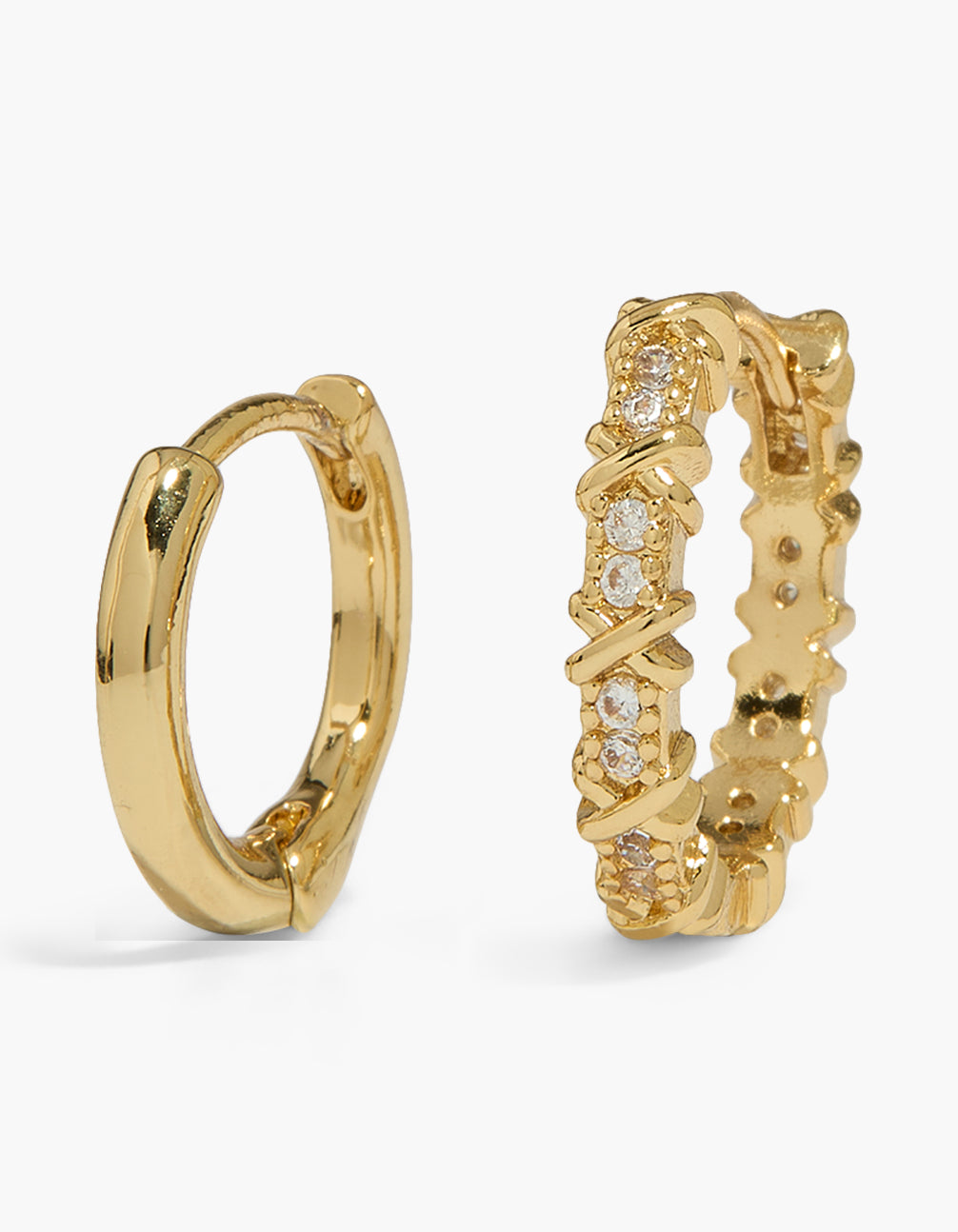 Gold Plated Cubic Zirconia Hoop Earrings 2-Pack