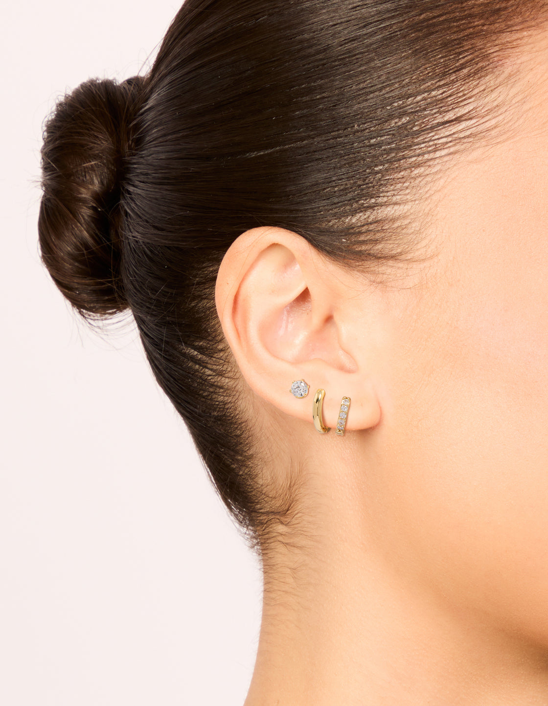 Gold Plated Cubic Zirconia Stud & Huggie Earrings 3-Pack