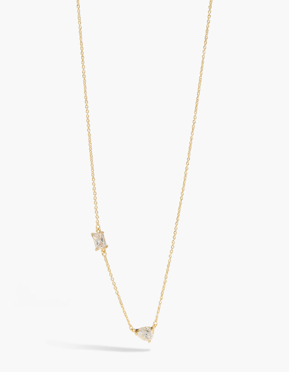 Gold Plated Teardrop & Square Cubic Zirconia Station Necklace