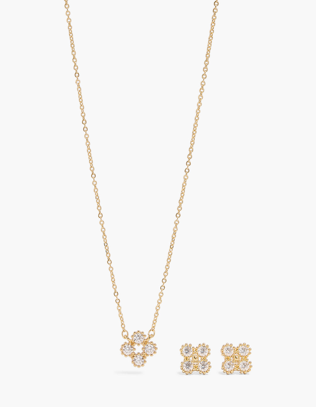 Gold PlsCubic Zirconia Flower Necklace & Earrings Pack