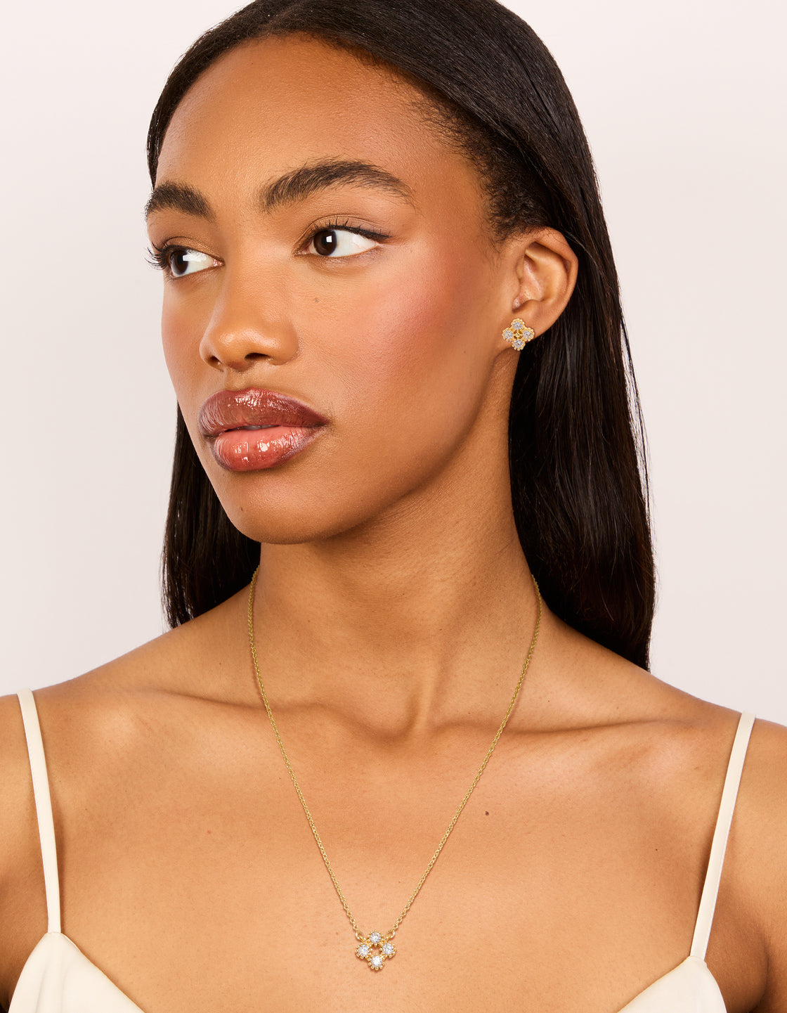 Gold PlsCubic Zirconia Flower Necklace & Earrings Pack