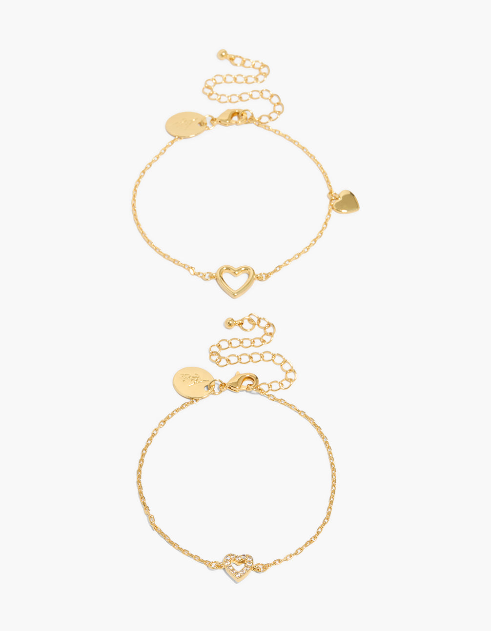 Gold Plated Cubic Zirconia Heart & Charm Bracelets 2-Pack