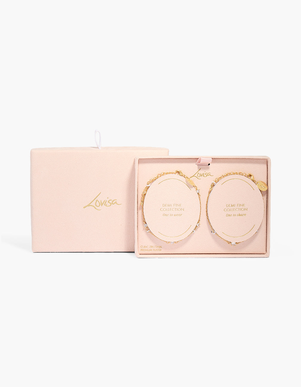 Gold Plated Cubic Zirconia & Chain Bracelet 2-Pack