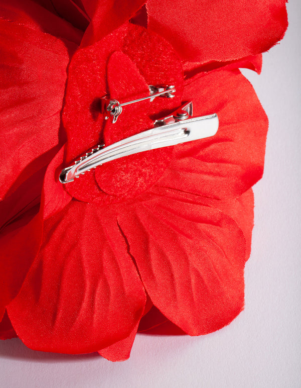 Large Red Trio Rose Flower Corsage Clip