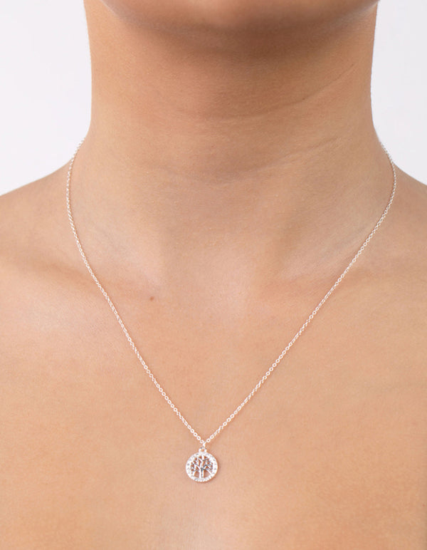 Sterling Silver Cubic Zirconia Tree Of Life Necklace