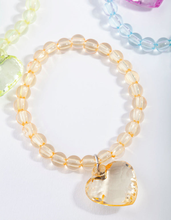 Kids Multi Coloured Bead Heart Bracelet 6-Pack