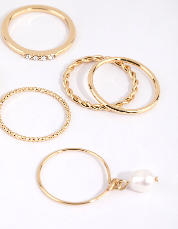 Gold Plated Freshwater Pearl Textured Ring Pack