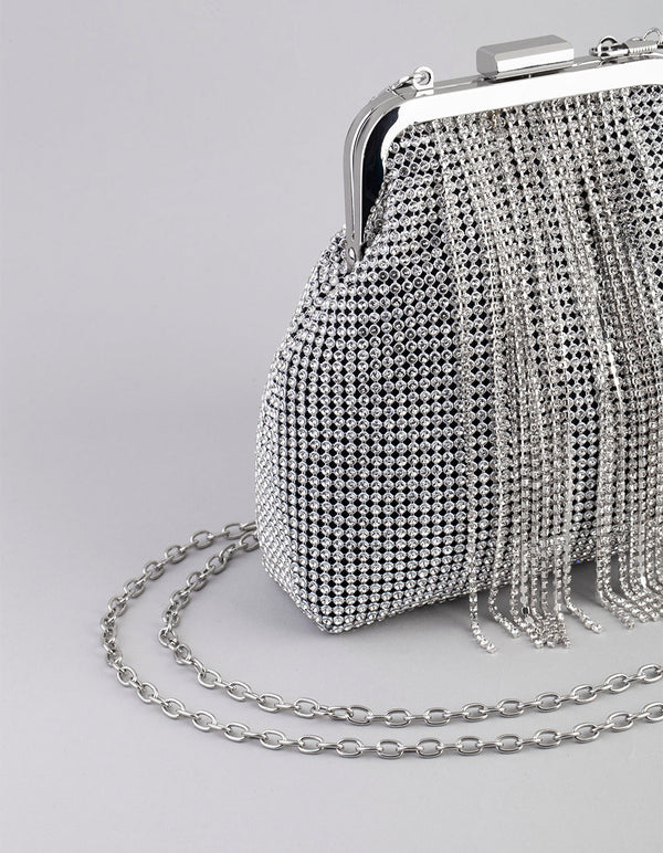 Silver Diamante Chain Fringe Purse
