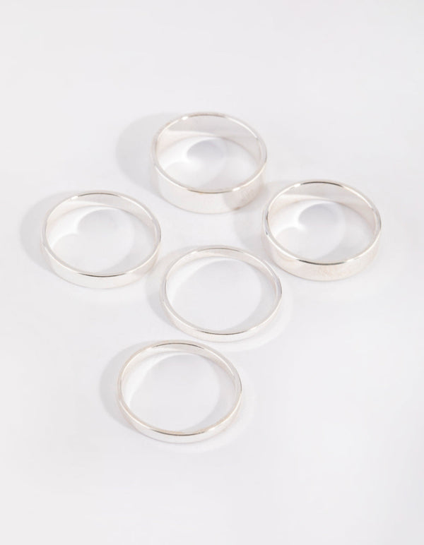 Silver Flat Band Ring 5-Pack