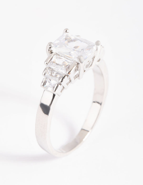 Rhodium Cubic Zirconia Princess Ring