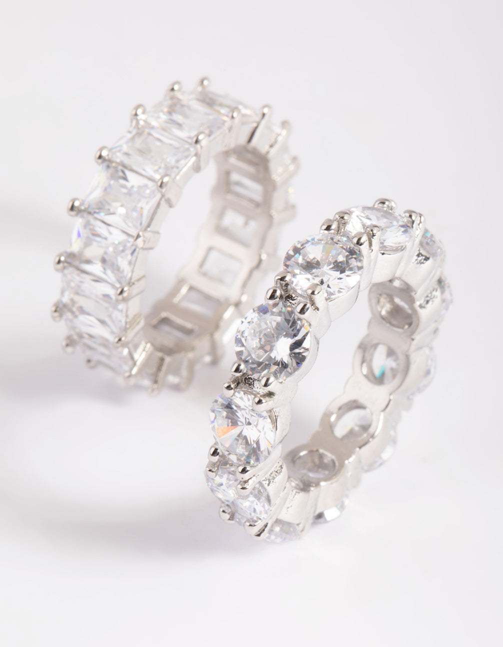 Rhodium Cubic Zirconia Baguette Ring Stack Pack