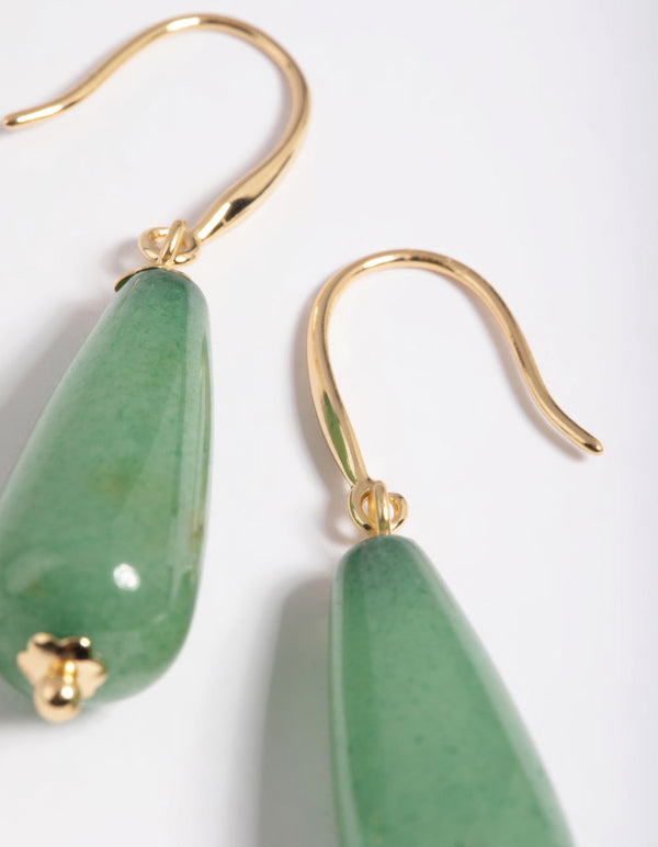 Gold Plated Green Aventurine Drop Earrings
