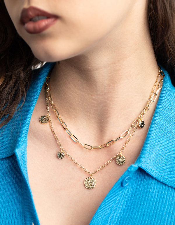Gold Plated Disc Layered Necklace