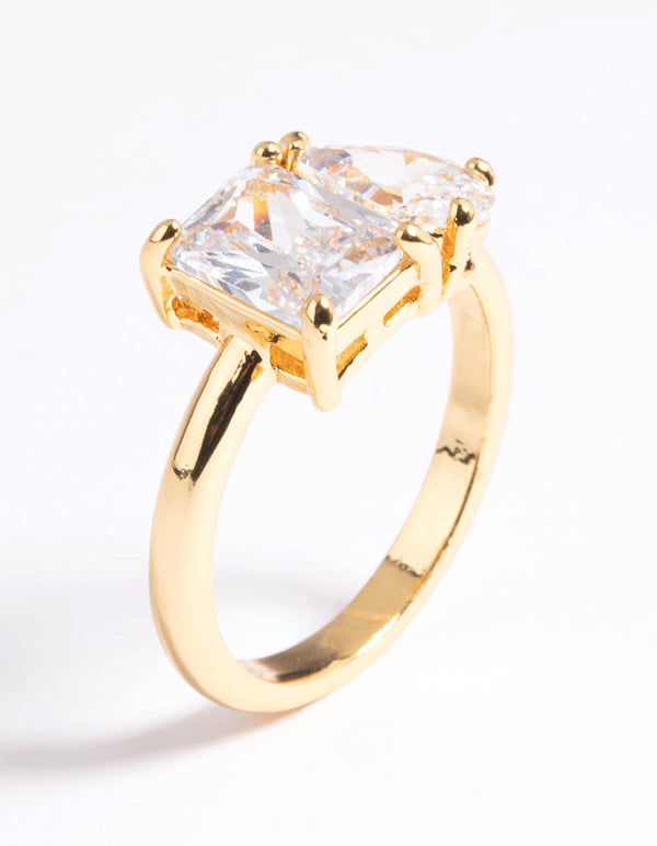 Gold Plated Cubic Zirconia Emerald Cut Ring