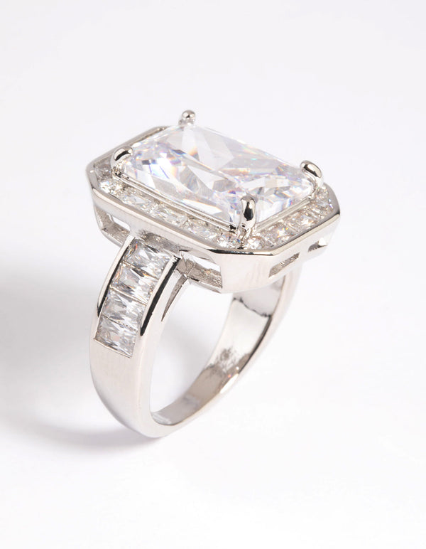 Silver Cubic Zirconia Emerald Cut Ring