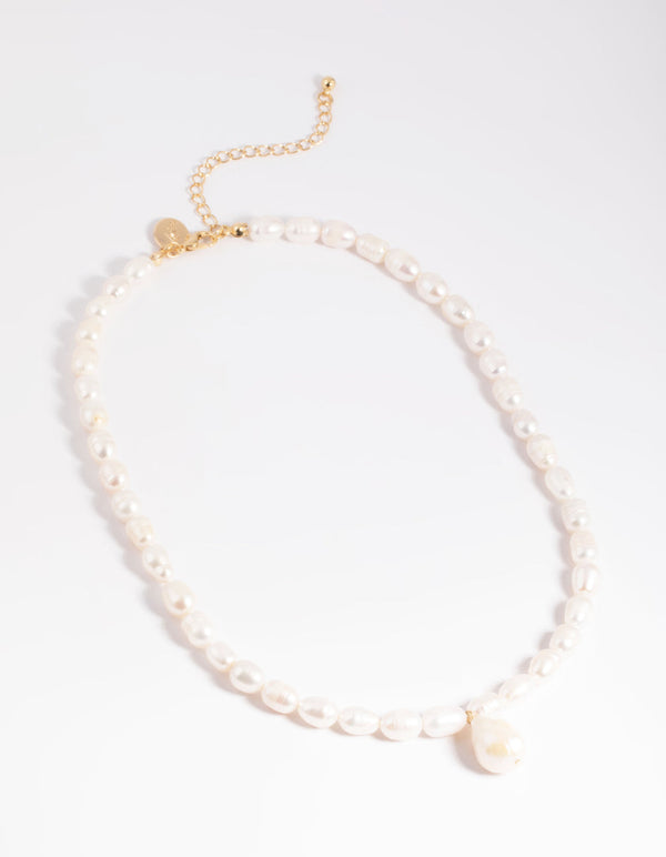 Gold Plated Freshwater Keshi Pearl Drop Necklace