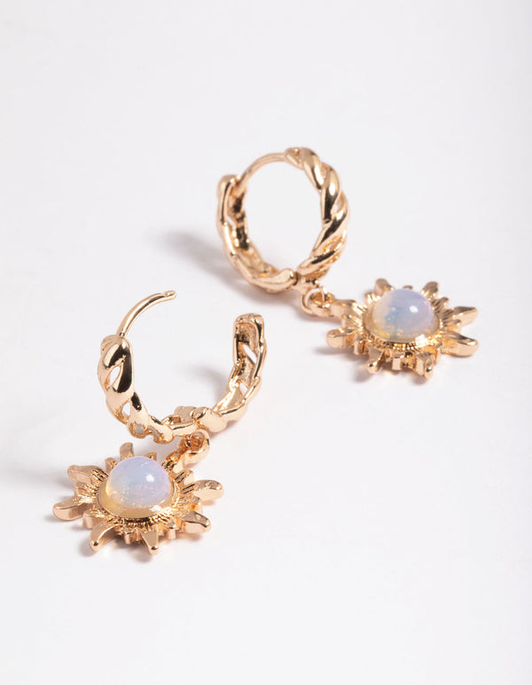 Gold Moonstone Celestial Huggie Hoop Earrings