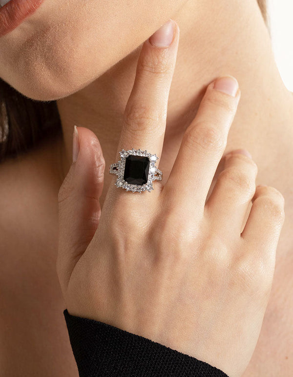 Silver Cubic Zirconia Emerald Ring