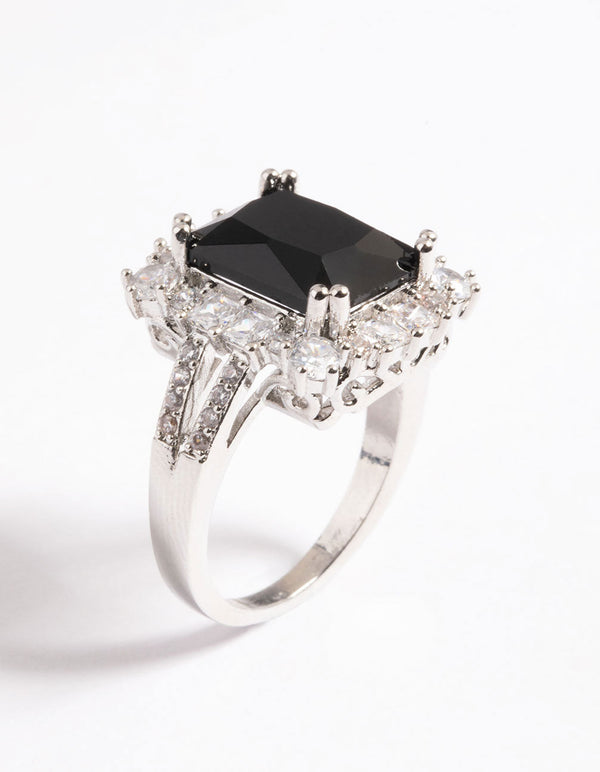 Silver Cubic Zirconia Emerald Ring