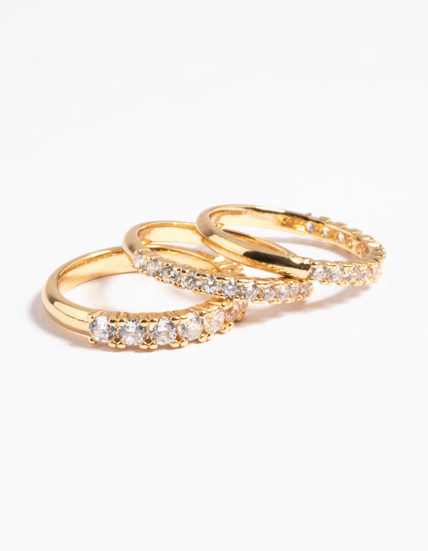 Gold Plated Cubic Zirconia Baguette Pack Ring
