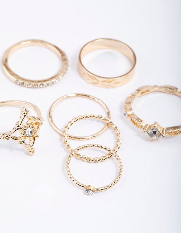 Gold Dainty Ornate Ring Pack