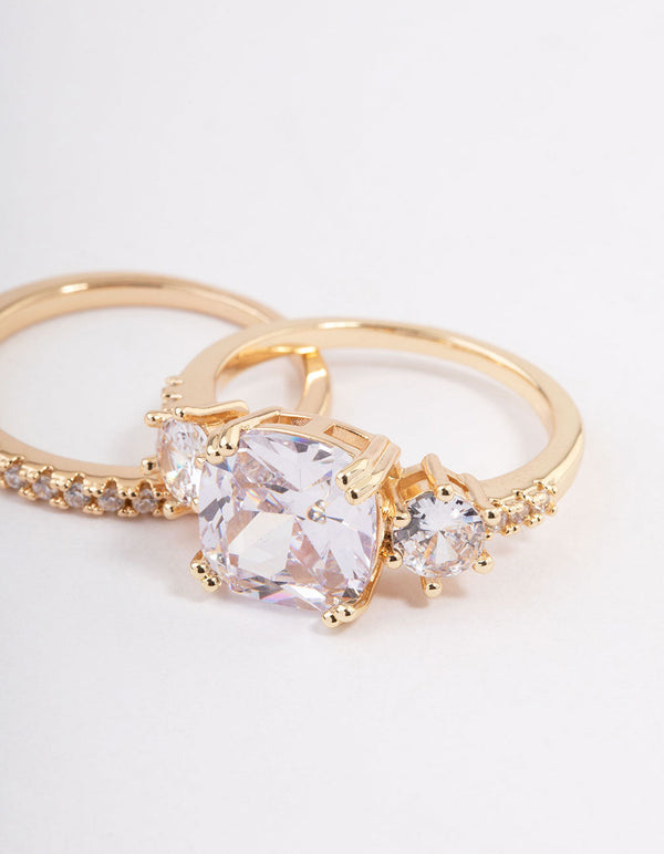 Gold Three Stone Ring Set