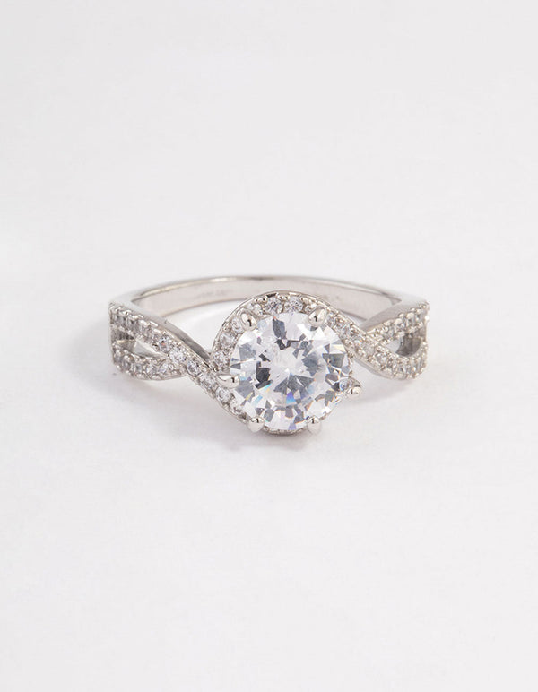 Rhodium Round Infinity Halo Ring