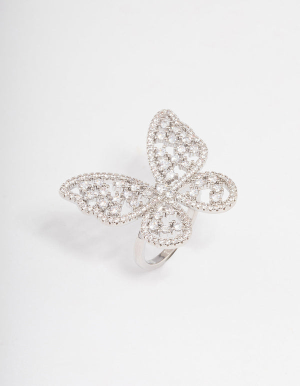 Rhodium Statement Butterfly Cocktail Ring