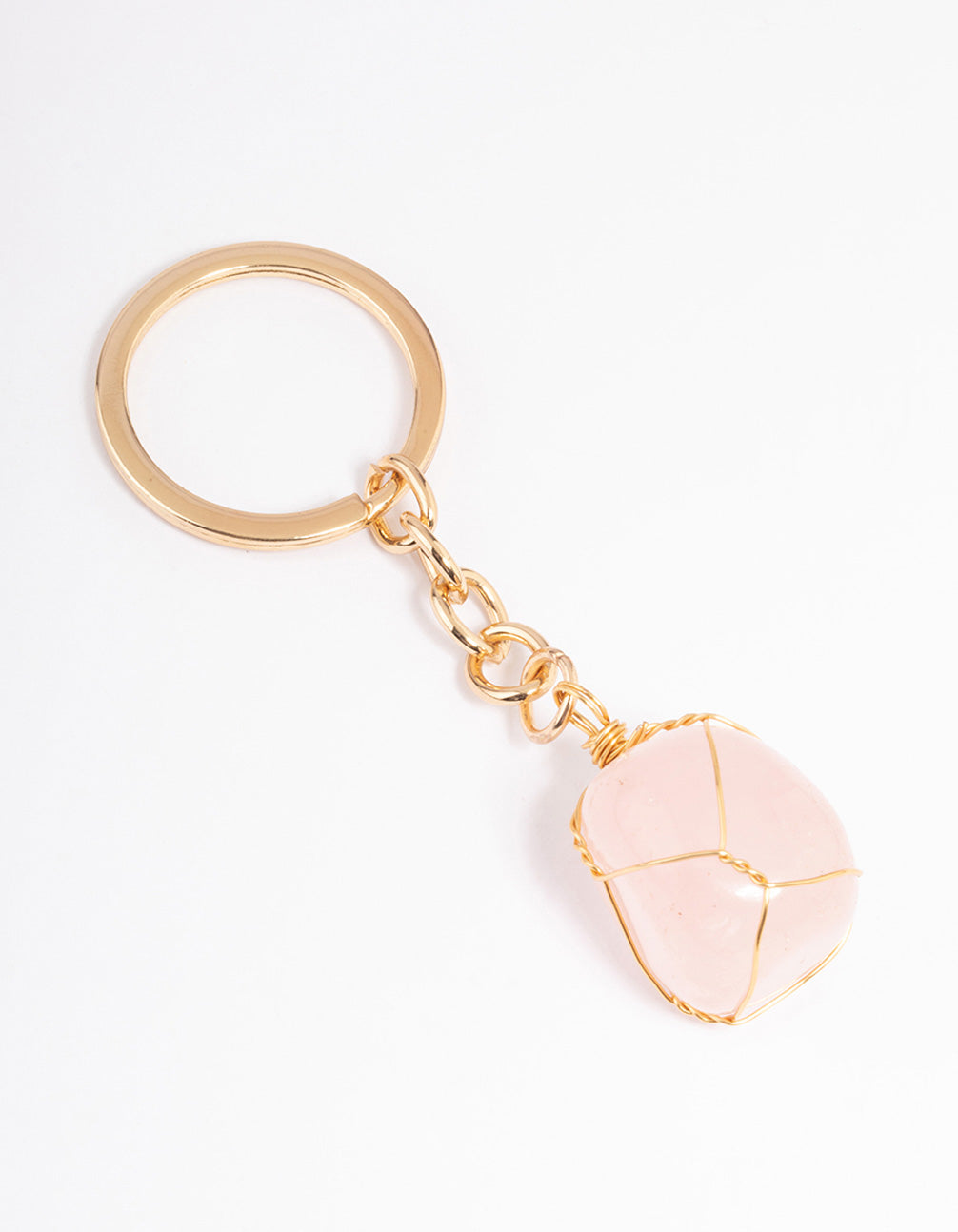 Gold Rose Quartz Stone Key Ring