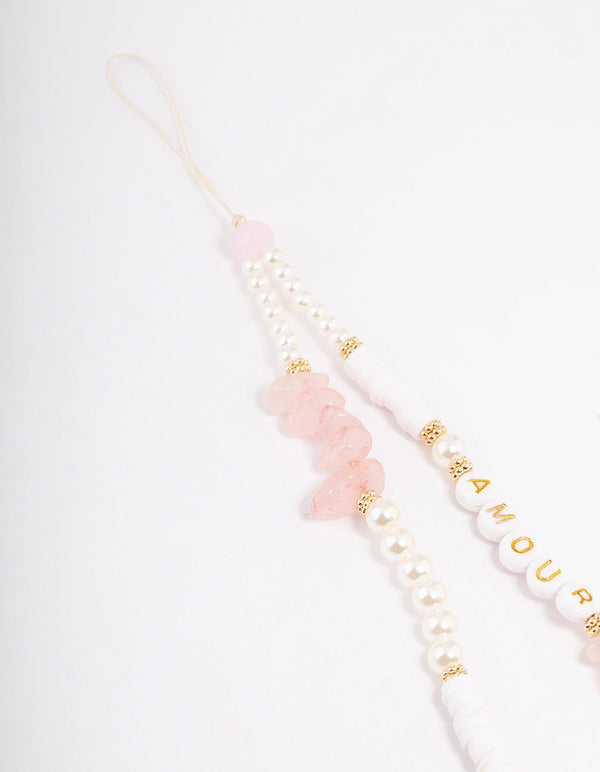 Mixed Bead & Rose Quartz Phone Strap