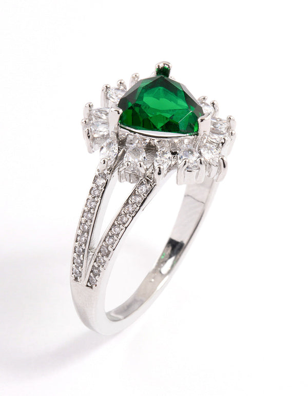 Silver Emerald Triangular Flare Ring