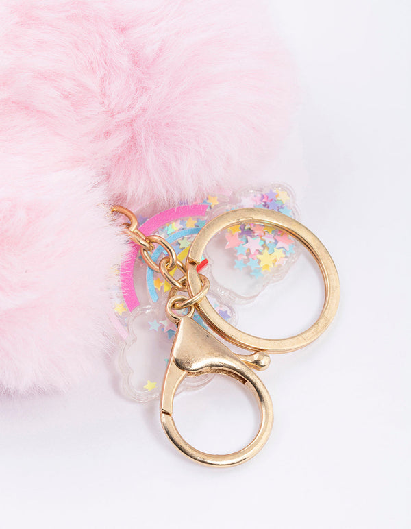 Kids Fabric Heart Pom Pom Key Ring