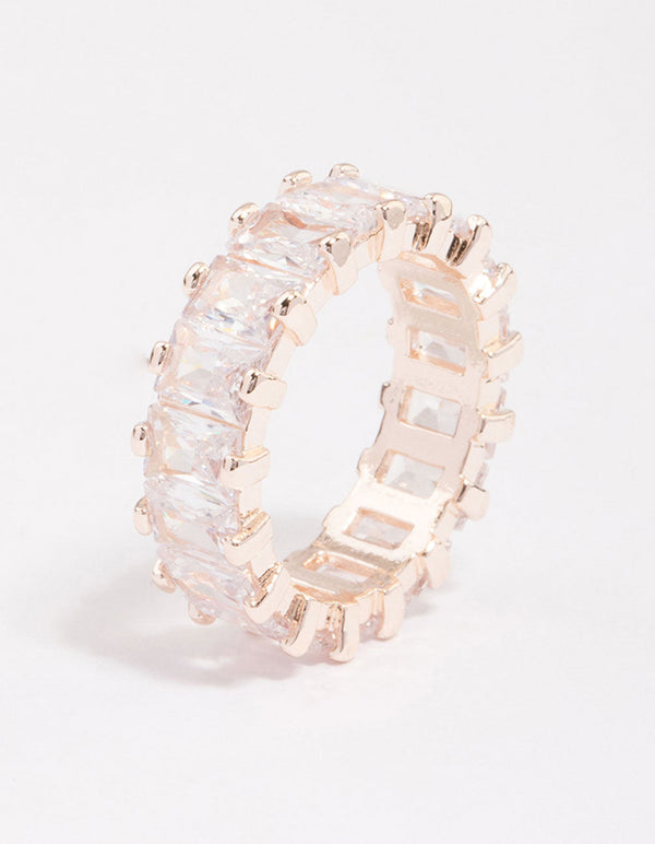 Rose Gold Plated Cubic Zirconia Rectangle Band Ring