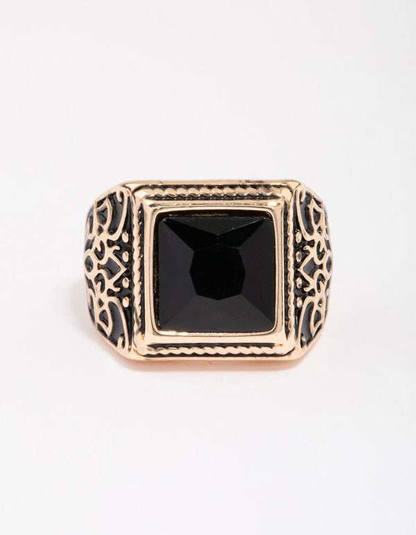 Antique Gold Square Black Antique Ring