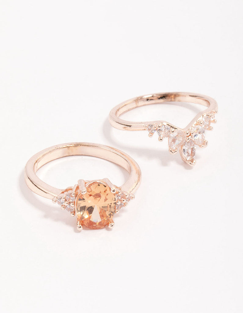 Lovisa Rose Gold Opal Embellished Ring 3-Pack, Size: Small/Medium