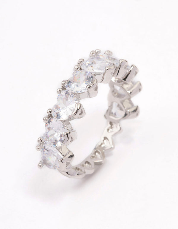 Rhodium Round Halo Cubic Zirconia Band Ring