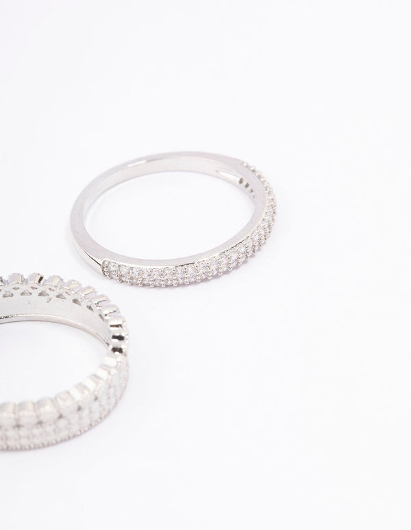 Rhodium Cubic Zirconia Double Band Double Stack Ring