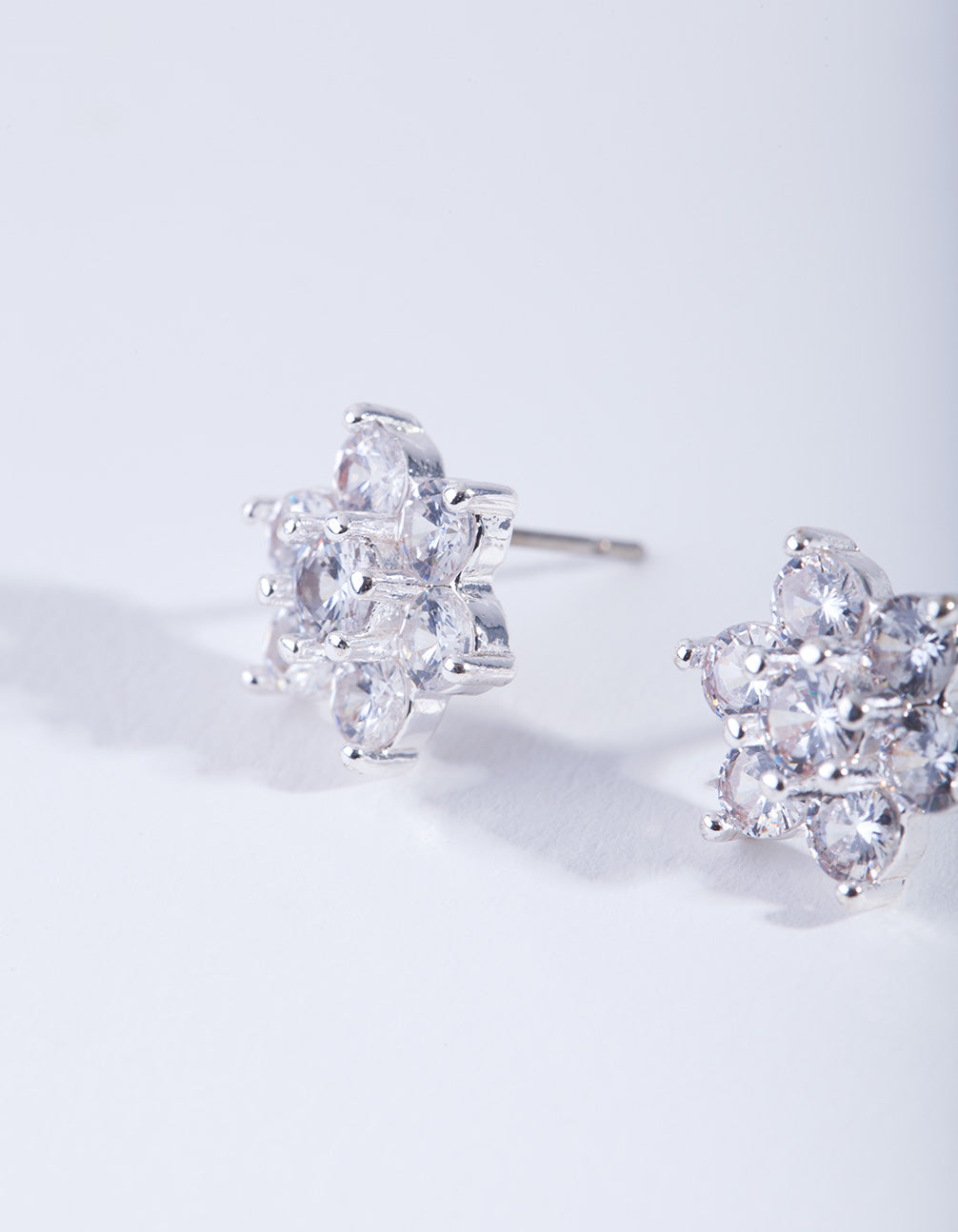 Silver Cubic ZIrconia Flower Earrings